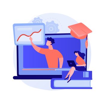 Computer graphics advices and tips watching. Digital design masterclass, online course, helpful information. Painting exam preparation. Vector isolated concept metaphor illustration.